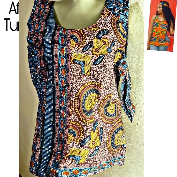 African (Ghana) fabric slvls Tunic & Headband set. - Picture 3 of 4